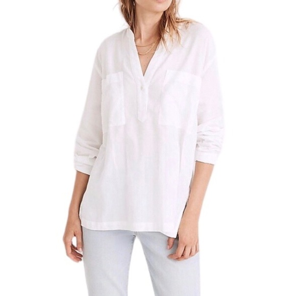 Madewell Tops - Madewell Cotton Gauze Pocket Tunic Shirt White Size Medium Style NA335